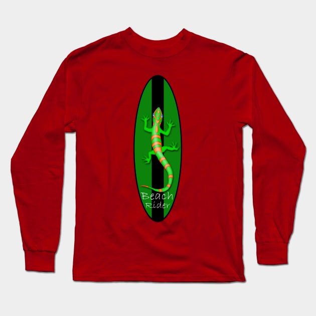 Cool Gecko Lizard Surfboard Rider Long Sleeve T-Shirt by funnybones